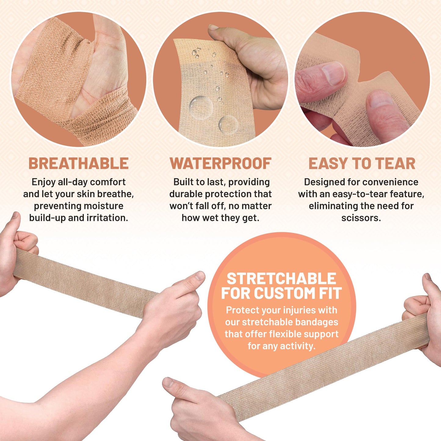 MEDca Self Adherent Cohesive Wrap Bandages 2 Inches X 5 Yards 6 Count (Skin Color)