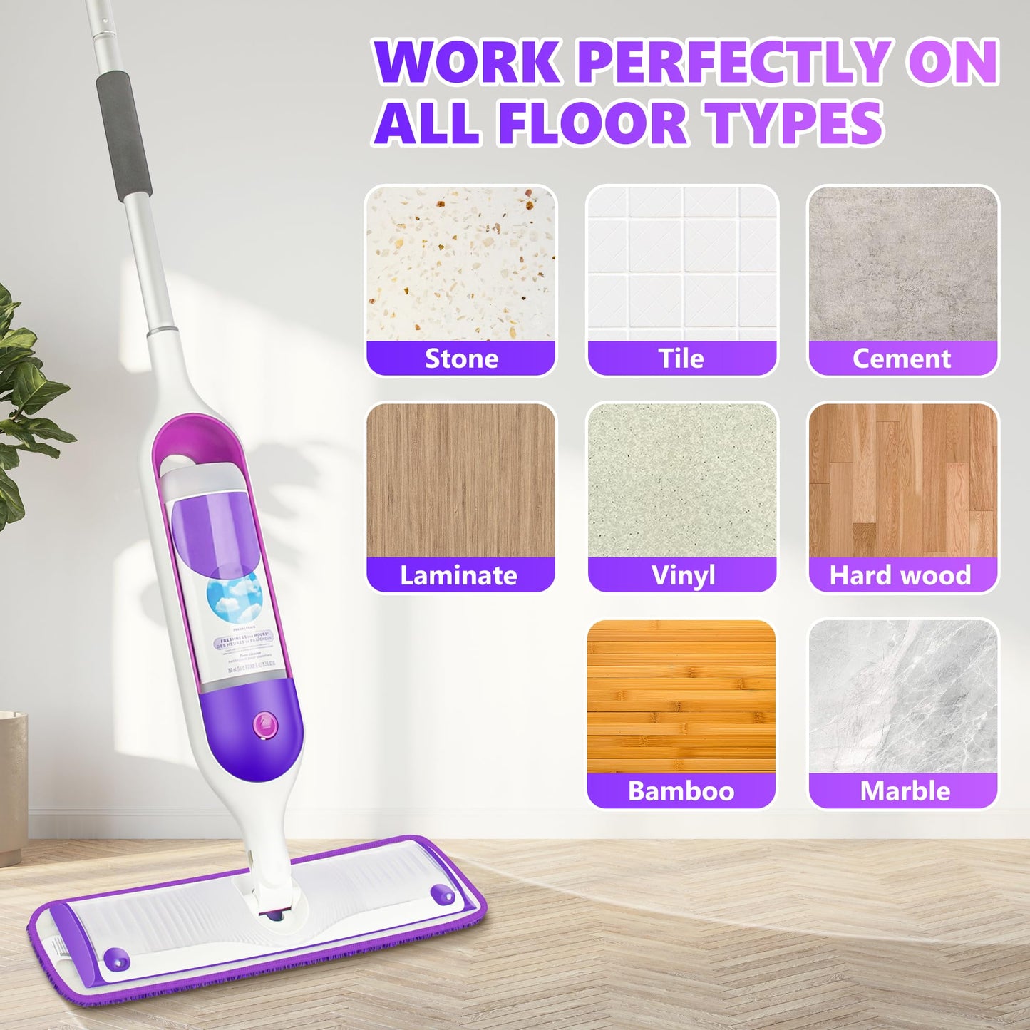 Reusable Pads Refills for Swiffer PowerMop - Microfiber Mop Replacement Pads for 13''-15'' Spray Mop - Machine Washable Wet Dry Mopping for Hardwood Laminate Tile Wood Vinyl Marble Home Kitchen
