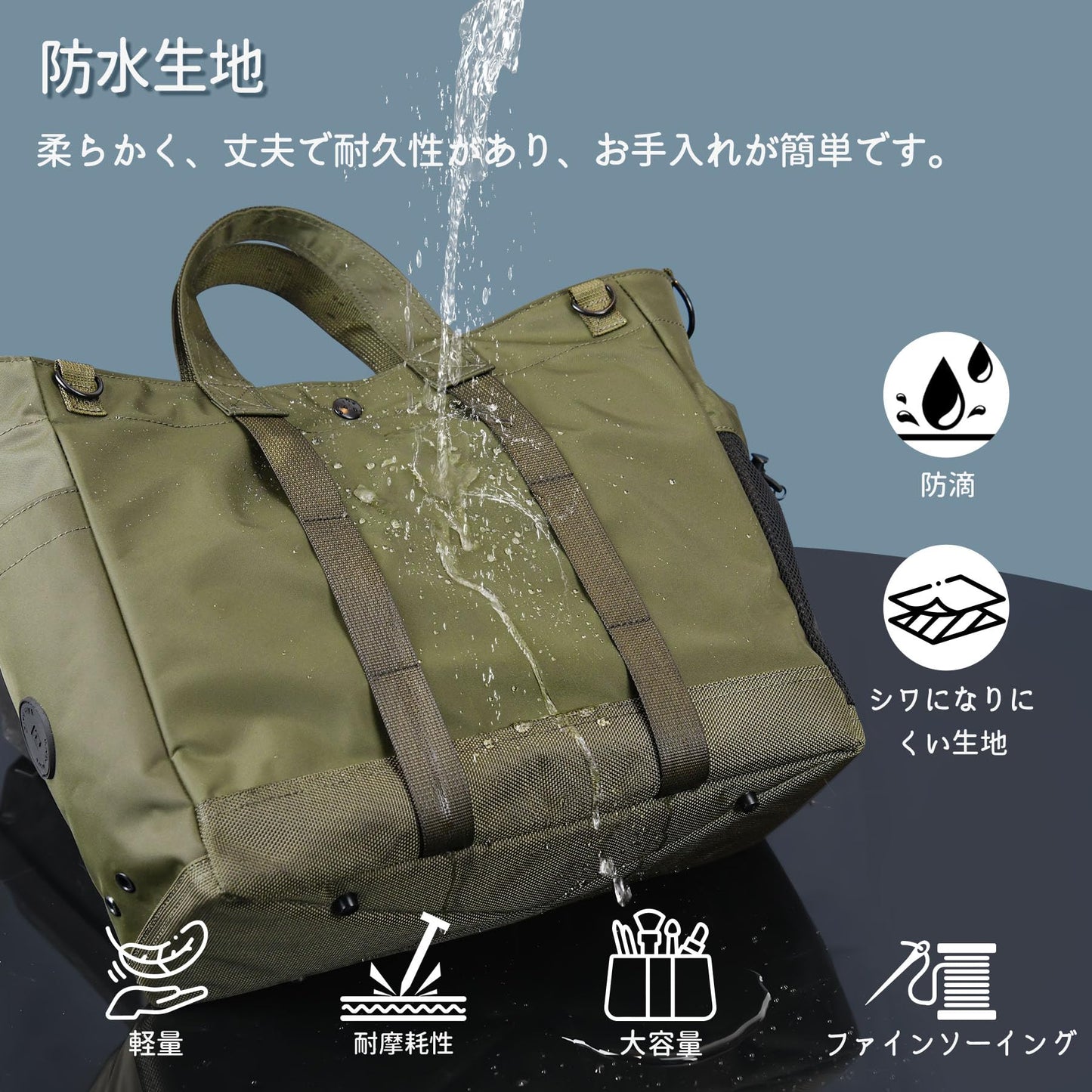 Travel Inspira Tote Bag for Women, Wrinkle-Resistant 13.3 Inch Laptop Bag with Water-Bottle Pockets, Army Green Work Tote for Office Business School