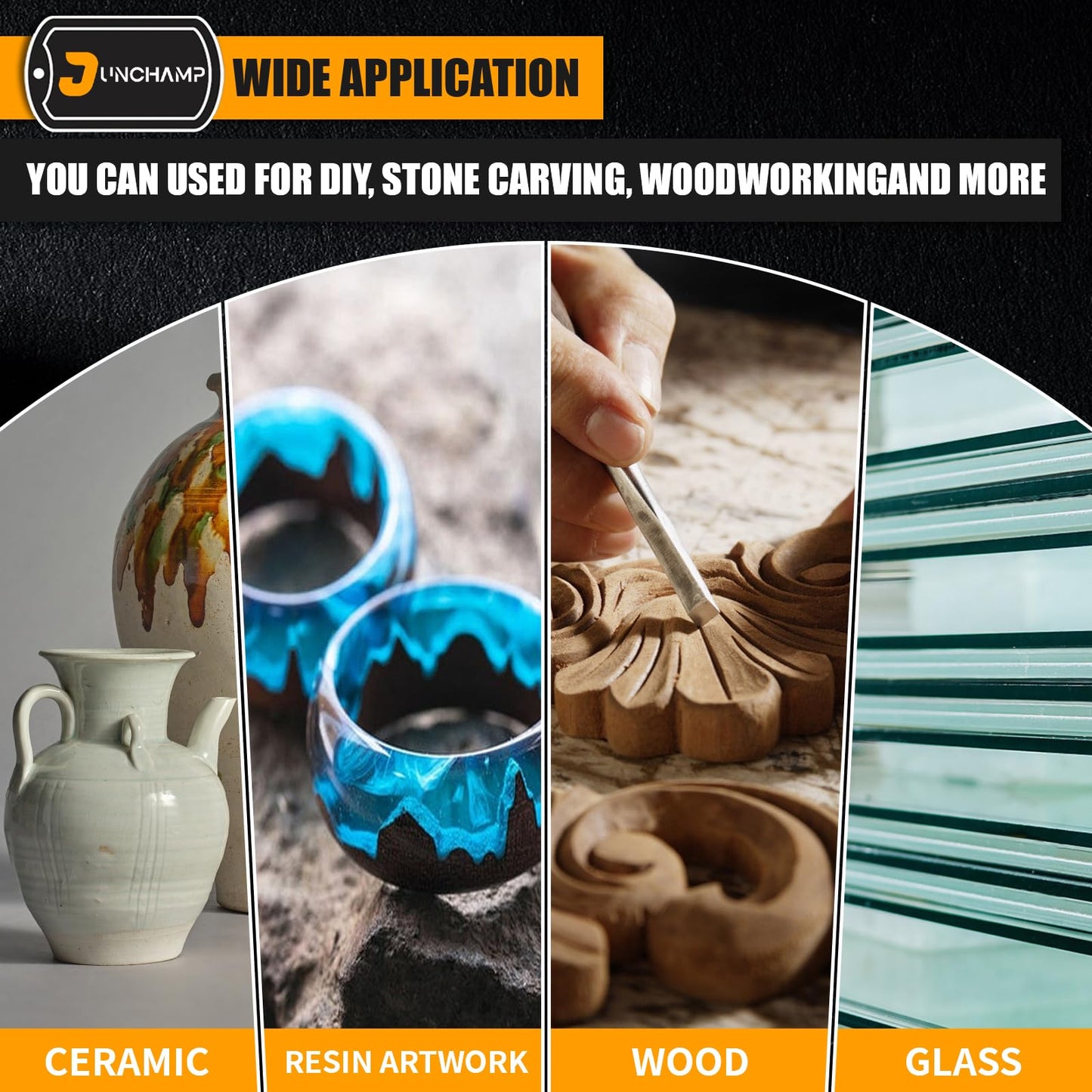 Junchamp Diamond Sanding Bits for Rotary Tool, Grinding Stone Sanding Drill Bits with 1/8" Shank Gift for Craft Lovers - Metal & Woodworking/DIY Craft Making - 150 Grit 3 Pack