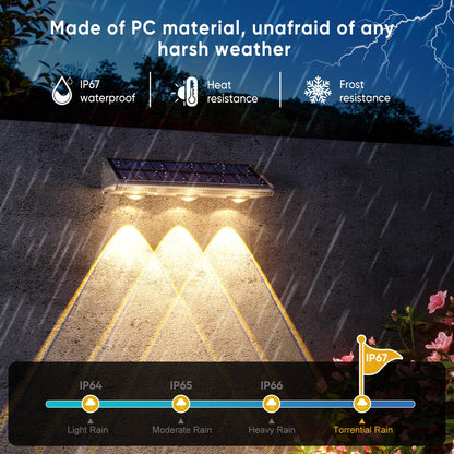 Yilaie Solar Lights Outdoor-IP67 Waterproof 3000K/4500K/6500K,High Brightness LED Solar Fence Lights,Solar Wall Light for Outside Backyard/Railing/Step/Patio/Stair Railings/Pool （4 Pack）