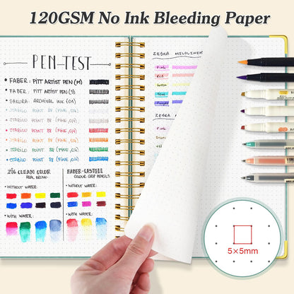 Dotted Journal Spiral Notebook, 300 Pages Leather Notebooks with Contens, 120 GSM Thick No Bleed Through Paper Journals, A5 Dot Grid Notebook for Women Men School Work Writing, 5.5" x 8", Black