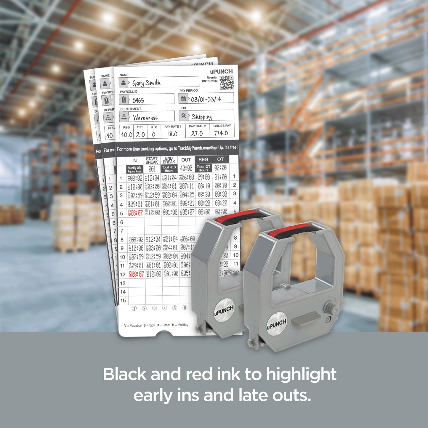 uPunch Ink Ribbon for HN4000 Calculation Time Clock Pack of 2