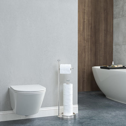 Kasunto Toilet Paper Holder for Bathroom, Heavy Weighted Metal Free Standing Toilet Paper Holder Stand with Crystal Ball, Toilet Paper Roll Stand for Bathroom Accessories