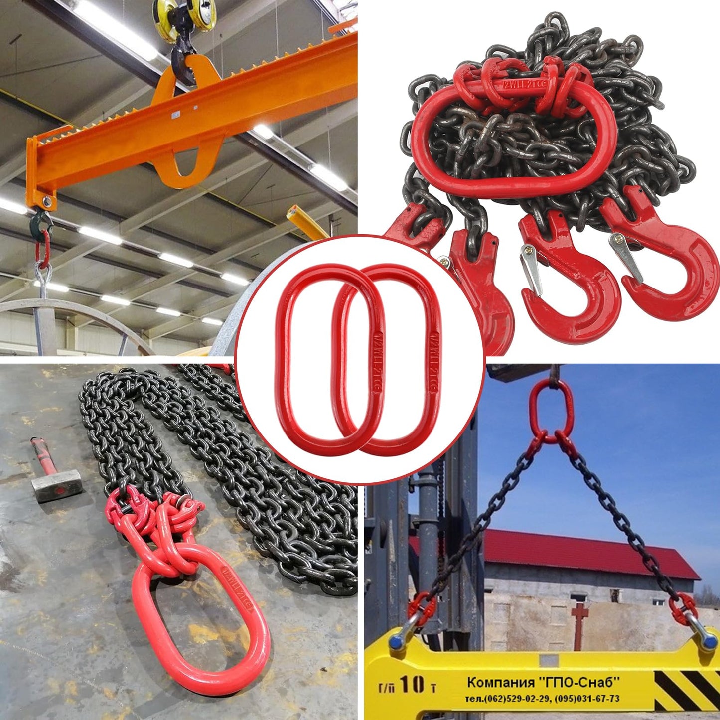 NORJIN 2 Pack 5/8" Oblong Master Link, High Strength G80 Chain Link Connector for Lifting and Hoisting, 6600lbs Working Load Limit