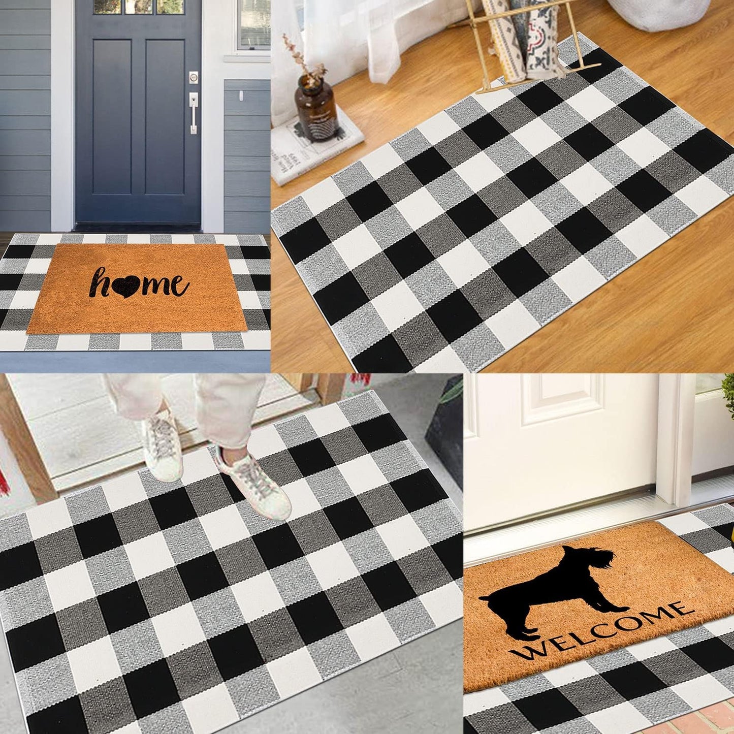 Cekene Buffalo Plaid Outdoor Rug 3x5 Black and White Checkered Rug Cotton Woven Washable Layered Porch Rug for Entryway Living Room Farmhouse Kitchen