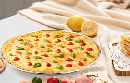 13½ Inch Pizza Pan Set of 2, P&P CHEF Stainless Steel Pizza Tray, Round Pizza Plate for Pie Cookie Pizza Cake, Non Toxic & Heavy Duty, Brushed Finish & Easy Clean