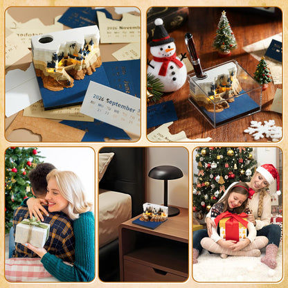 3D Time Piece Calendar 2026, Art Calendar Memo Pad 2026 Mini Desk Calendars Magic Castle with Lights, 3D Sticky Note Desktop Tear Off Calendar Gift for Christmas Office Decoration