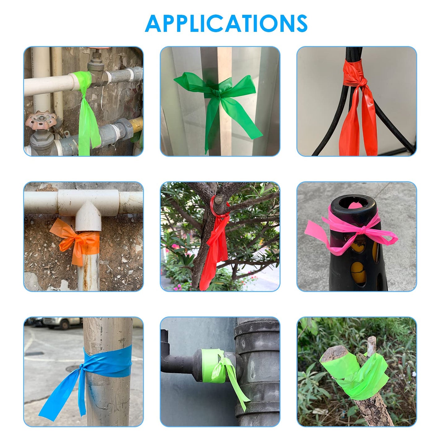6 Pack Flagging Tape,Non-Adhesive Marking Tape Surveyors Tape Neon Non-Adhesive Tape Survey for Boundaries and Hazardous Areas,Trail Marking (6 Colors)