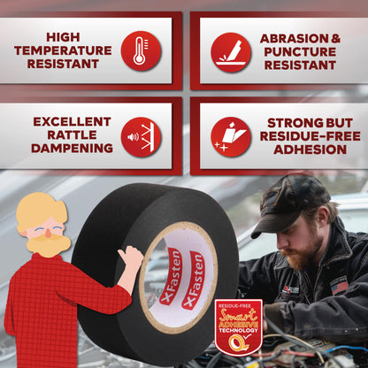 XFasten Wire Harness Tape, 3/4-Inch by 50-Foot (5-Pack), High Temp Wiring Loom Harness Self-Adhesive Felt Cloth Electrical Tape for Automotive Engine and Electrical Wiring