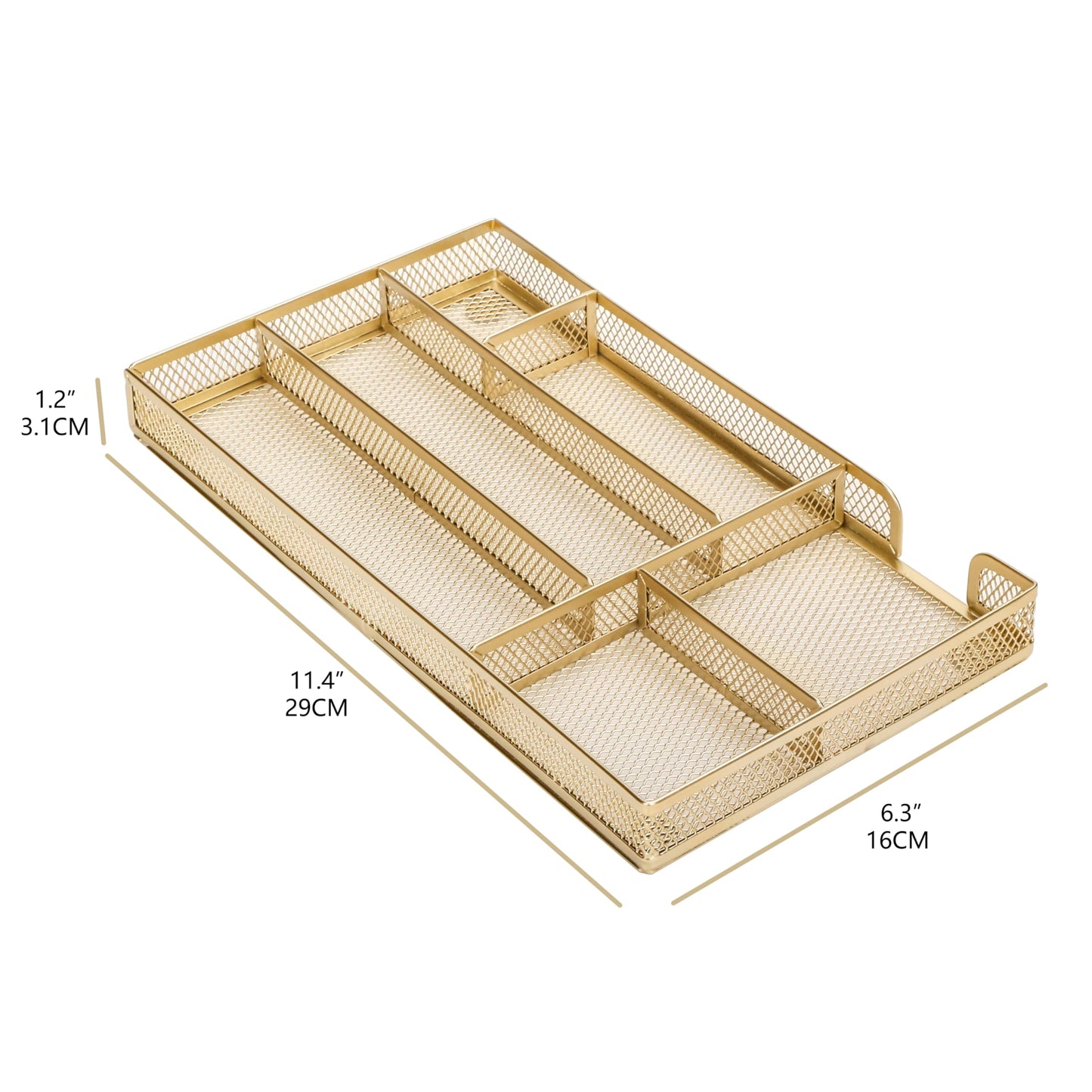 Annova Desk Drawer Organizer Tray for Office Organization - Metal Mesh - Storage Tray with Dividers for Pens, Desktop Accessories, Bathroom, Kitchen, Makeup and Office Supplies (Gold)