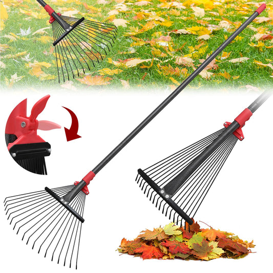 76 Inch Rake for Leaves, Adjustable 18 Metal Tines with Expandable Head Garden Rakes for Lawns Heavy Duty Metal Rake for Leaves Yard Gardening Grass Outdoor Debris