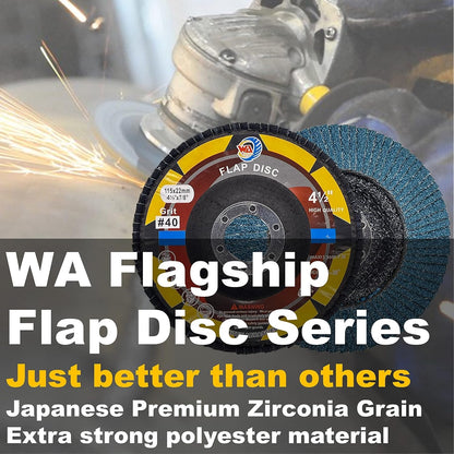 WA GRINDER 22PACK 4-1/2" x 7/8" inch Assorted Grit Zirconia/Alumina Flap Disc [40Grit(x10), 80Grit(x10), 120Grit(x2)] for Angle Grinder Sanding Disc, Grinder Disc for Metal and Woodworking 4 1/2 Inch