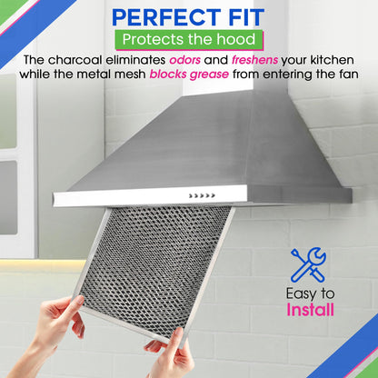 Bagean Stove Hood Vent Filter 8.50" x 11.25" LL62F Charcoal Grease Combo - Fits Ductless Broan Range Hood Filter Replacement - Metal Screen Filters Grease and Carbon Freshen Kitchen Stove Air (2-Pk)