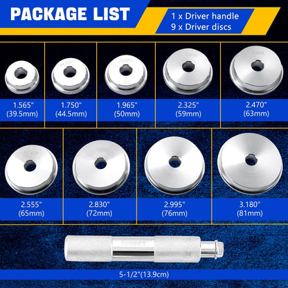 DASBET Axle Bushing Bearing Race & Seal Install Master Tool Set - Aluminum 10pcs Kit With 1 Driver 9 Discs for Bearing Installation