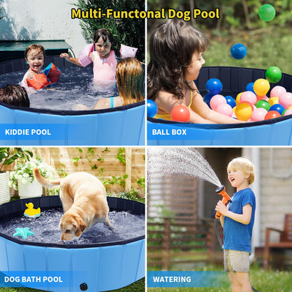 CACSPS Foldable Dog Pool, 32" x 8" Kiddie Pool with Hard Plastic, Non-Slip Dog Bath Tub for Outdoor Backyard, Collapsible Dog Swimming Pool for Kids Dogs Pets (Blue)