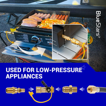 [100% Solid Brass] BlueStars 1/4" RV Propane Quick Connect Fittings Kit - Natural Gas Quick Connect Disconnect Kit, 1/4" Male NPT & 3/8" Male Flare - for Gas Heater Grill Fire Pit, RV Quick Connect