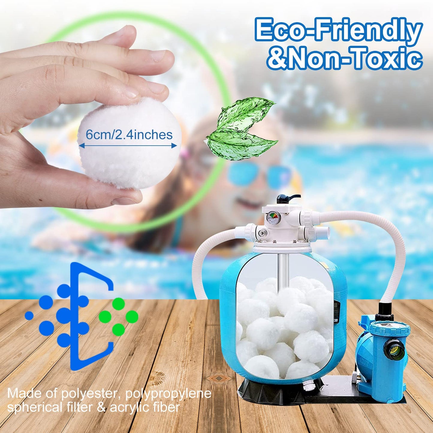 Pool Filter Balls for Sand Filter, Reusable Sand Filter Media Cartridges Replacement for Swimming Pool Filter Pump Aquarium (4.6 Pounds)