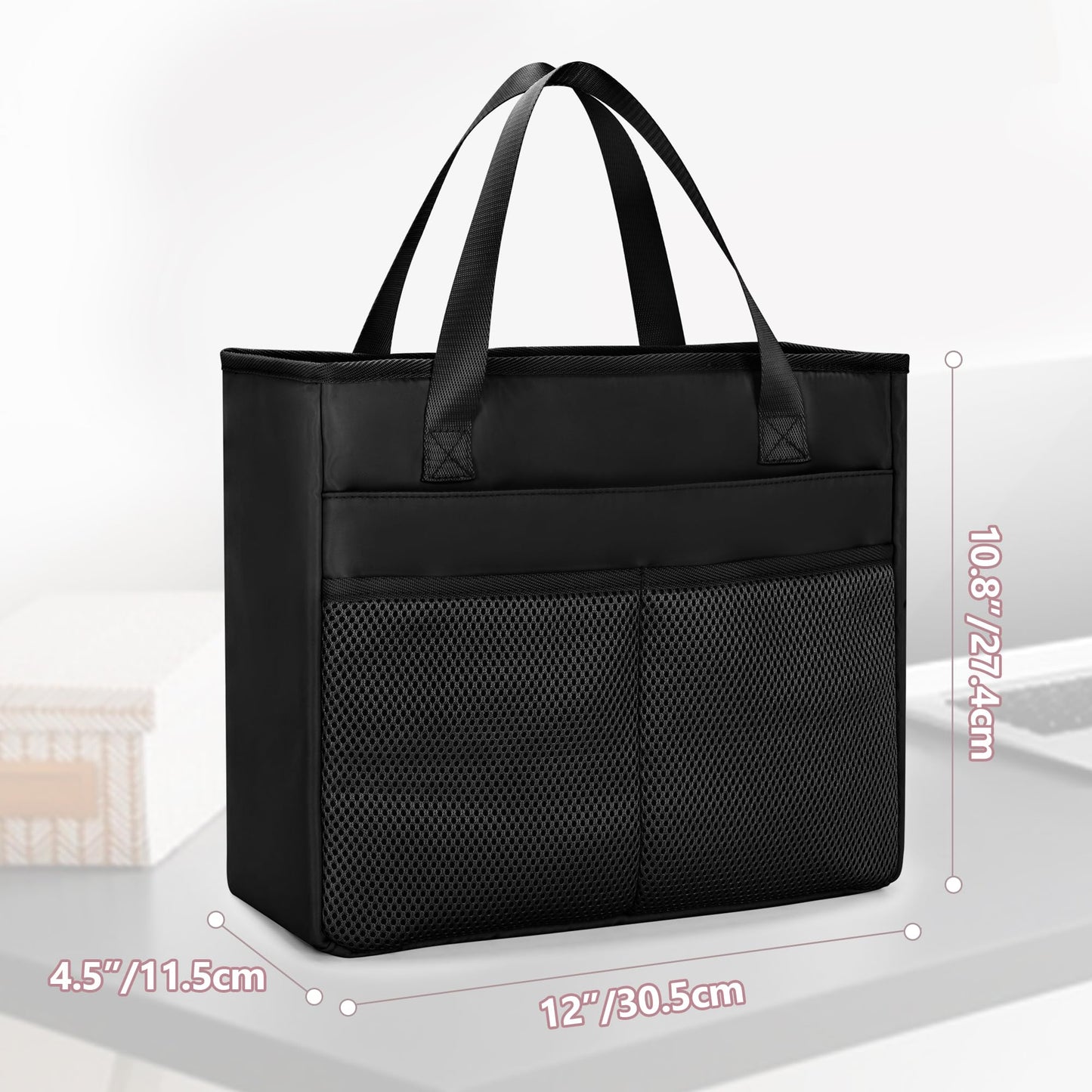 Prokva File Folder Tote Bag with Handle, Portable Document Organizer Box for Letter Size File Folder, Folding File Case for Home Office, Travel, Black, Empty Bag, Patent Design