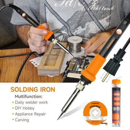 TOWOT Soldering Iron Kit, Electronic Soldering Iron 60W Adjustable Temperature, Desoldering Pump, Tin Wire