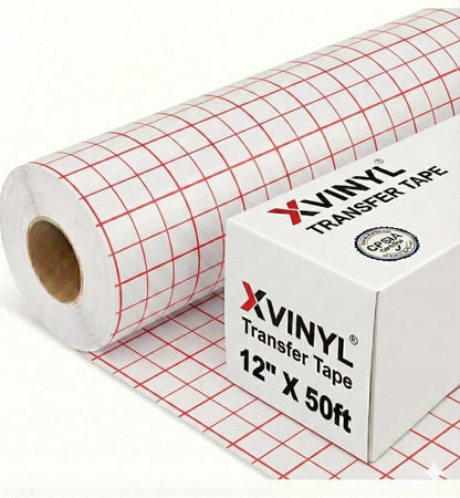 XVinyl 12" x 50ft Red Grid Transfer Tape Roll for Vinyl - Adhesive Application Tape Works Great with All Craft Vinyl Brands