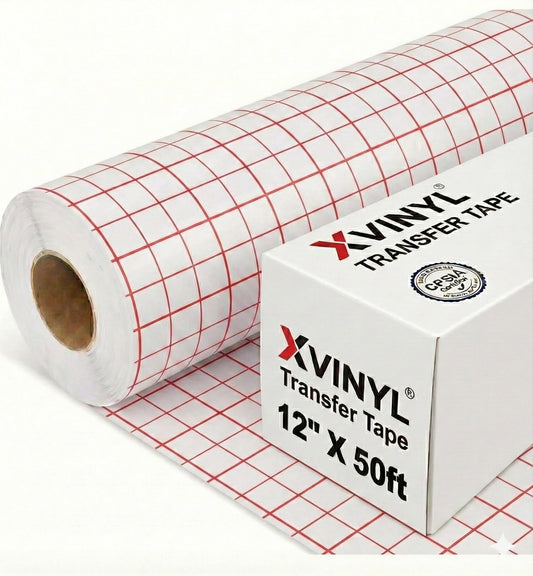 XVinyl 12" x 50ft Red Grid Transfer Tape Roll for Vinyl - Adhesive Application Tape Works Great with All Craft Vinyl Brands