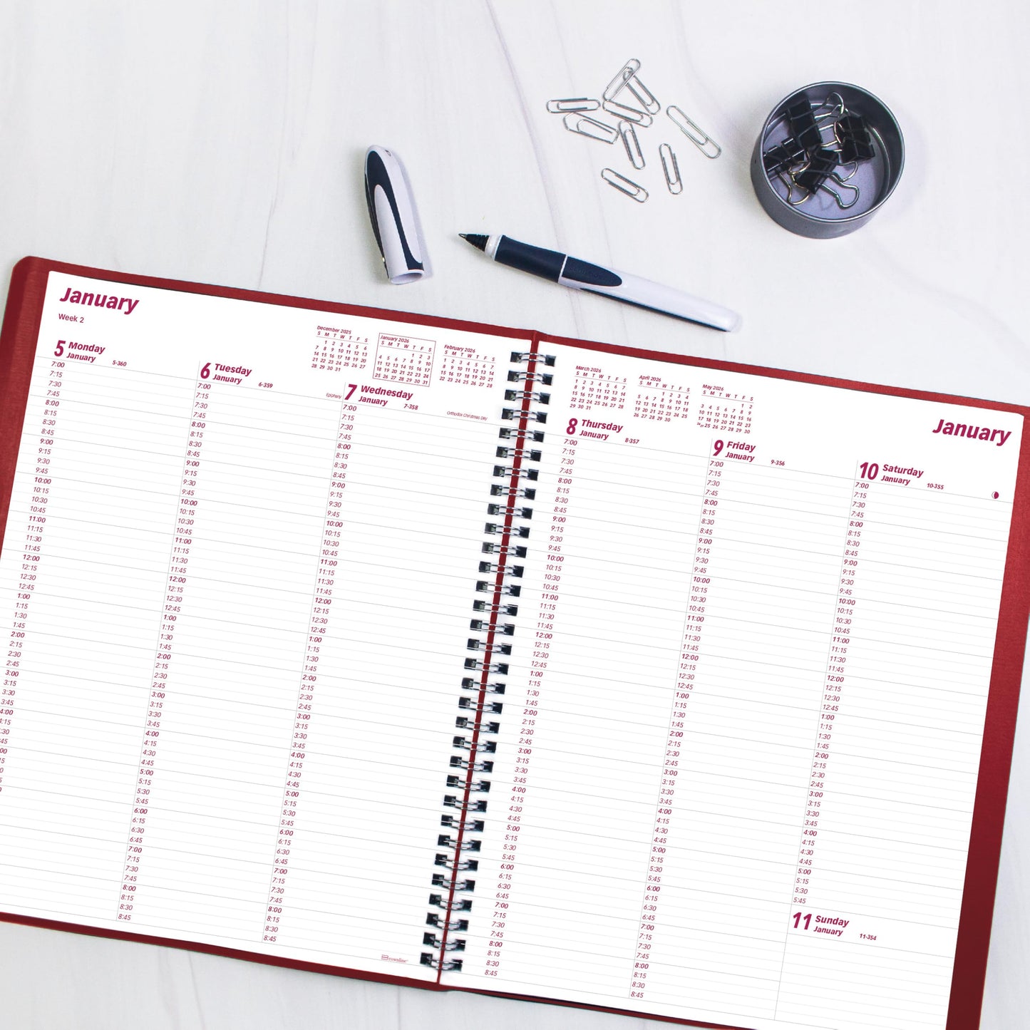 Brownline® 2026 Essential Weekly Planner, Appointment Book, 12 Months, January to December, Twin-Wire Binding, 11" x 8.5", Red (CB950.RED-26)