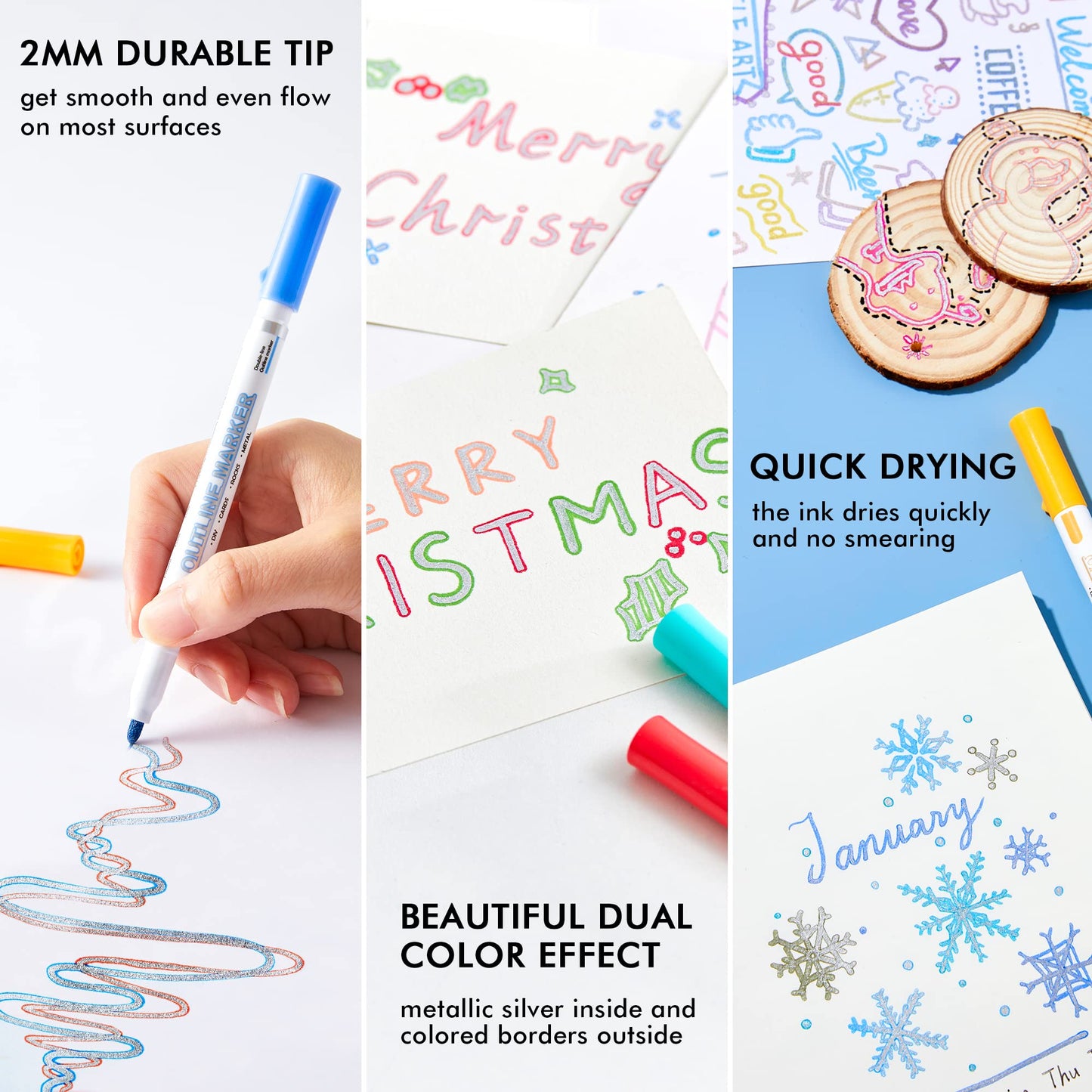 Shuttle Art Double Line Outline Markers, 28 Colors Squiggles Shimmer Markers Set, Self Outline Metallic Marker Pens for Art, Drawing, Doodling, Card Making, Christmas Greeting Card, DIY Crafts