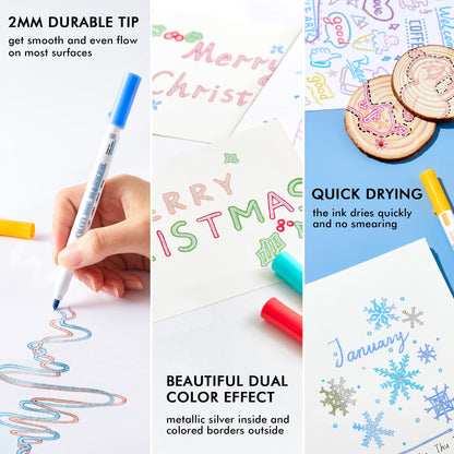 Shuttle Art Double Line Outline Markers, 28 Colors Squiggles Shimmer Markers Set, Self Outline Metallic Marker Pens for Art, Drawing, Doodling, Card Making, Christmas Greeting Card, DIY Crafts
