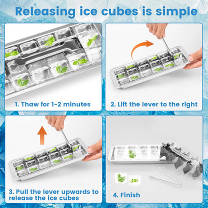 Stainless Steel Ice Cube Tray 18 Slot Ice Trays for Freezer Ice Lattice Mould with Clamp Easy Release Handle Easy to Clean (Clamp)