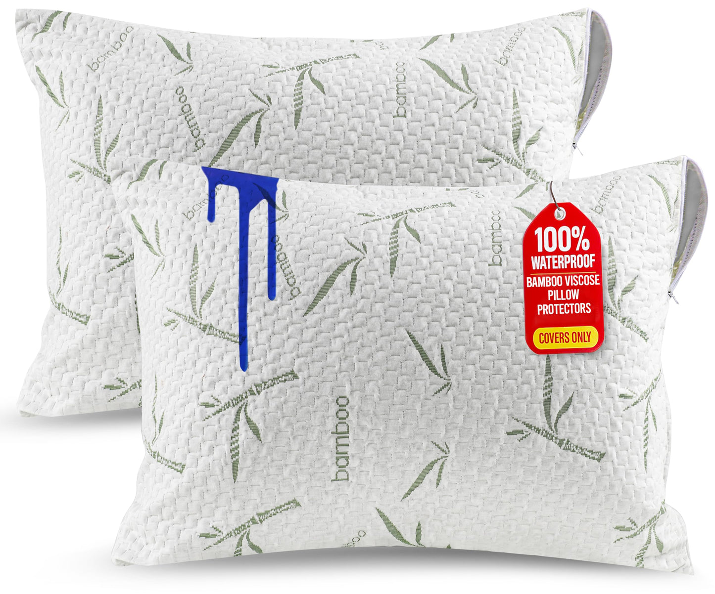 Utopia Bedding Bamboo Viscose Waterproof Pillow Protector Zippered (2 Pack) Queen – Bed Bug Proof Pillow Encasement 20 x 28 Inches