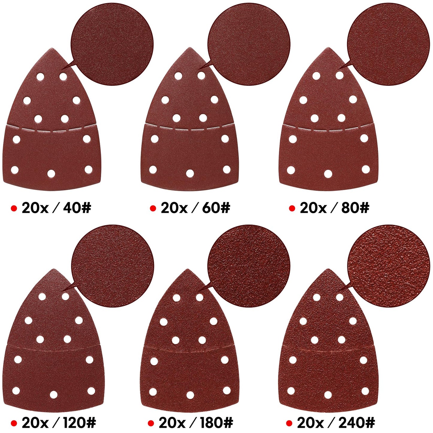 SHALL 120-Piece Mouse Sander Pads, Detail Sander Sandpaper, Palm Sander Sandpaper, Assorted Grits, 40, 60, 80, 120, 180 & 240 Mixed Grits Included, Suitable for Sander