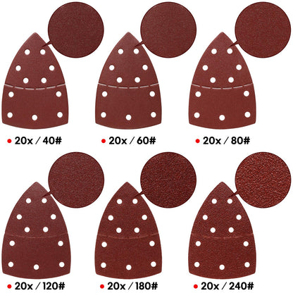 SHALL 120-Piece Mouse Sander Pads, Detail Sander Sandpaper, Palm Sander Sandpaper, Assorted Grits, 40, 60, 80, 120, 180 & 240 Mixed Grits Included, Suitable for Sander
