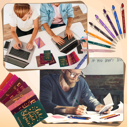 32 Pcs Bible Pens Notepads Gift Set Includes 16 Bible Verse Notebooks 16 Christian Pens Inspirational Notebooks Religious Journals for Church School Supplies