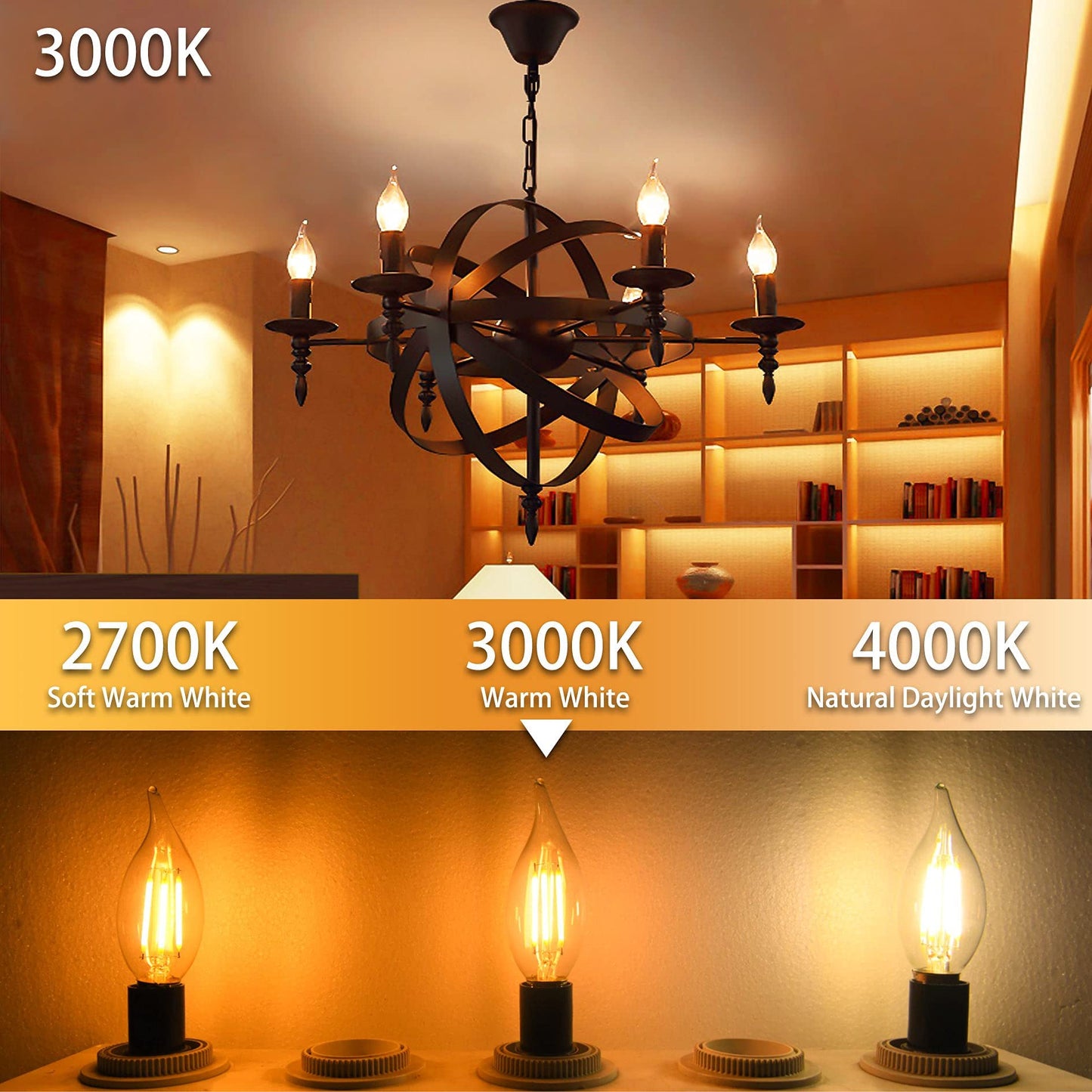 Sailstar E12 Candelabra Bulb 60 Watt Equivalent, Dimmable E12 LED Bulb 3000K Warm White, 60W Candelabra LED Light Bulbs Flame Tip, 4W LED Candelabra Bulbs for Chandelier, 500LM, 120V, CRI 85, 10 Pack