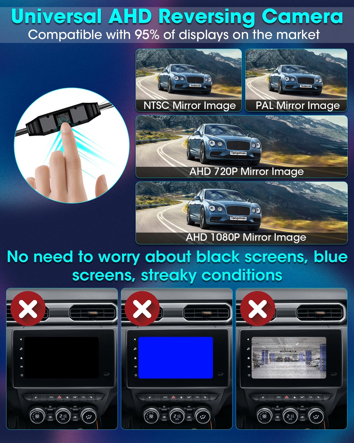Backup Camera AHD 1080P/720P/CVBS/PAL 360° Rotatable Back up Camera for Car 170° Rear View Camera Night Vision IP69K Waterproof Reverse Camera Front/Side/Rear Camera Truck RV Horse Trailer Camera