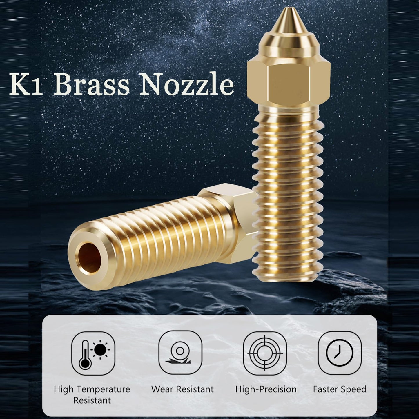 15PCS K1 Brass Nozzles Kit, 3D Printer High Speed 5PCS 0.4mm Nozzles and 2PCS 0.2mm, 0.6mm, 0.8mm, 1.0mm, 1.2mm Nozzles Kit for K1, K1 Max, Ender 3 V3 KE