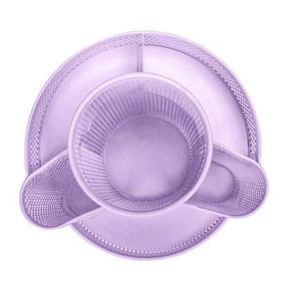 Annova Mesh Desk Organizer Rotate with 6 Compartments Round Spinning Tidy Candy/Pen Holder Desk Accessories Office, Art Supply, Storage, Classroom, Home (Light Purple)