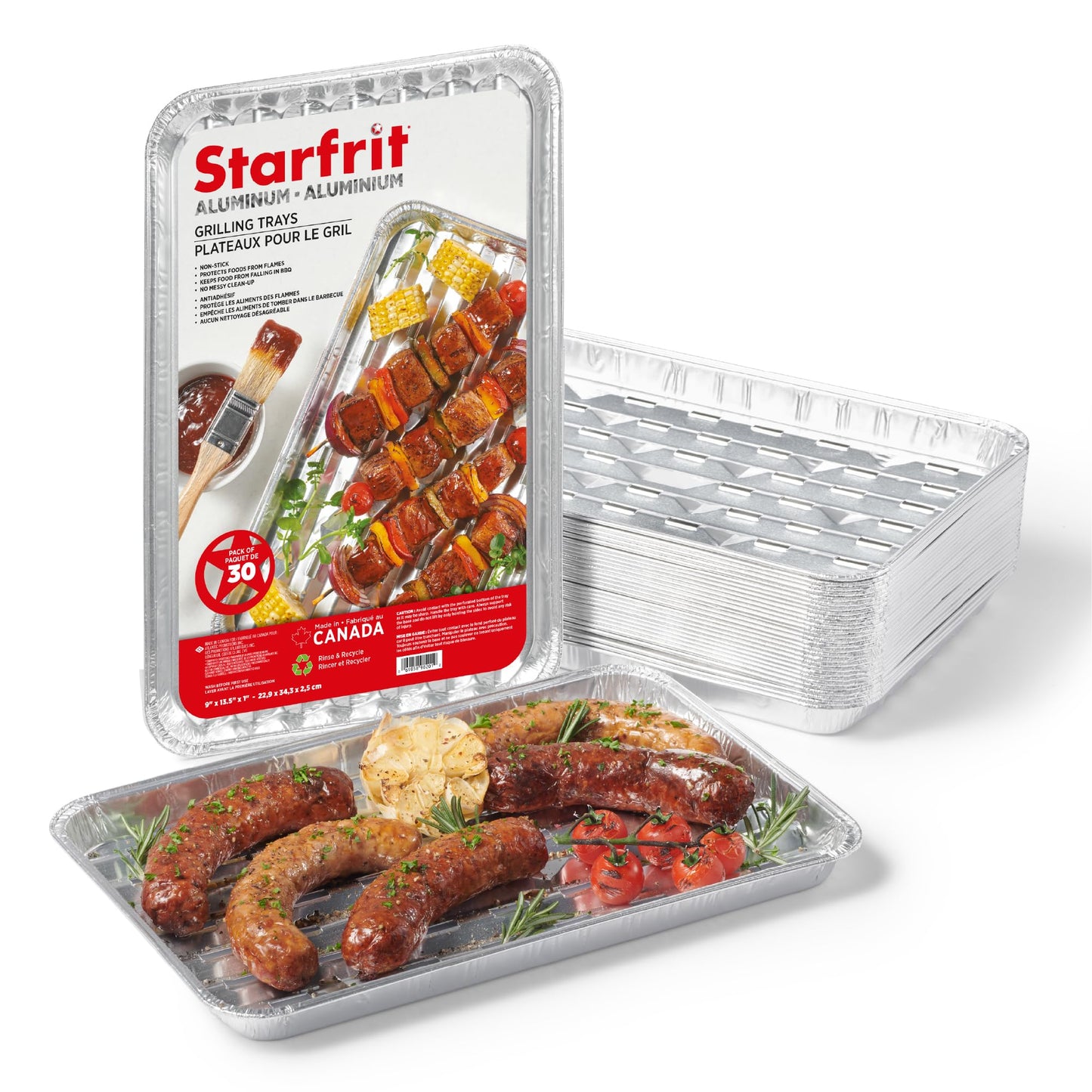 Starfrit 30-Pack Aluminum Grilling Trays – 13.5” x 9” (34 cm x 23 cm) – Perfect for BBQ – Recyclable - Disposable