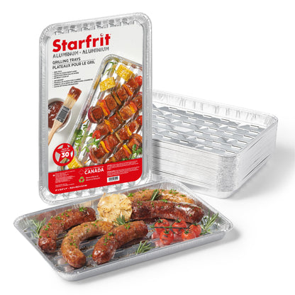 Starfrit 30-Pack Aluminum Grilling Trays – 13.5” x 9” (34 cm x 23 cm) – Perfect for BBQ – Recyclable - Disposable