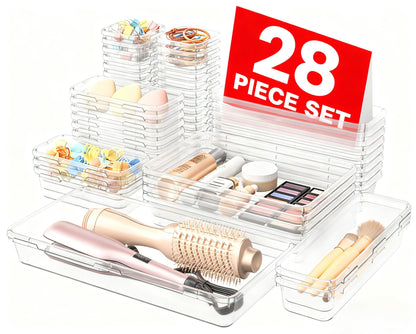 A-LuGei 【Military Grade】 Drawer Organizer, 【𝟱𝗦𝗶𝘇𝗲】 Clear Makeup organizer, 【Holds 177 Items】 Bathroom Organizers and Storage, Plastic Desk Organizer Divider, Organizer Bins for Office Vanity