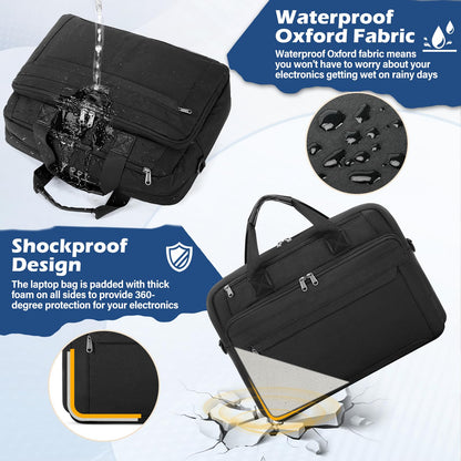 RAINSMORE Laptop Bag 15.6 Inch Briefcase Waterproof Large Computer Carrying Case Messenger Bag Shoulder Bags for Man Women Business/Office/Work/Travel, Black