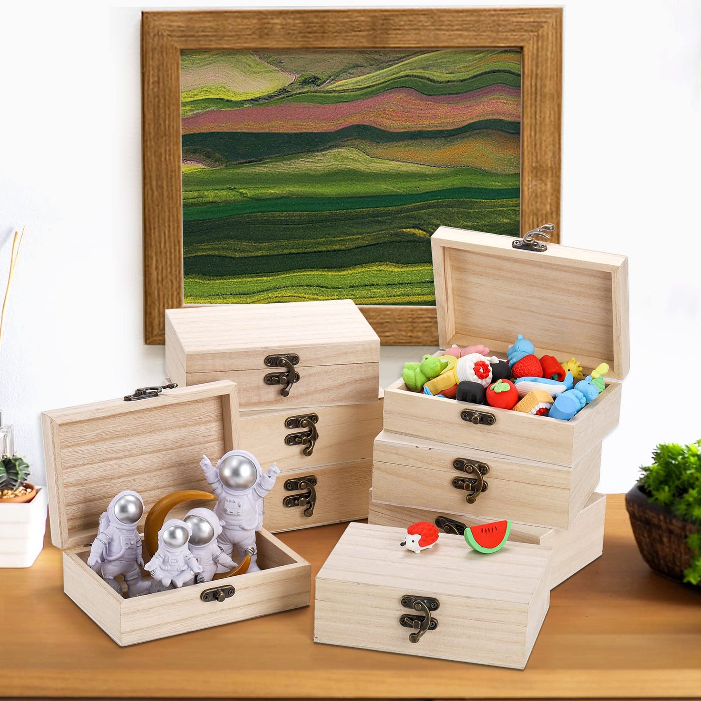 Yarlung 8 Pack Unfinished Wooden Boxes for Crafts, 6x4x2 Inch Small Keepsakes Box Jewelry Storage Unpainted DIY Gifts Box for Treasure Chest, Art Hobbies, Hinged Lid with Front Clasp