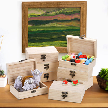 Yarlung 8 Pack Unfinished Wooden Boxes for Crafts, 6x4x2 Inch Small Keepsakes Box Jewelry Storage Unpainted DIY Gifts Box for Treasure Chest, Art Hobbies, Hinged Lid with Front Clasp