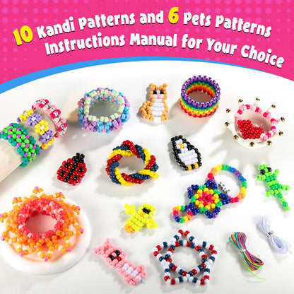 Zefy Pony Beads for Bracelets and Crafts, 32 Colors Kandi Beads with 10 Kandi Cuff Designs and 6 Bead Pets Designs, Friendship Bracelet Kit with Letter Bead for Jewelry Making (2000+ Pcs)