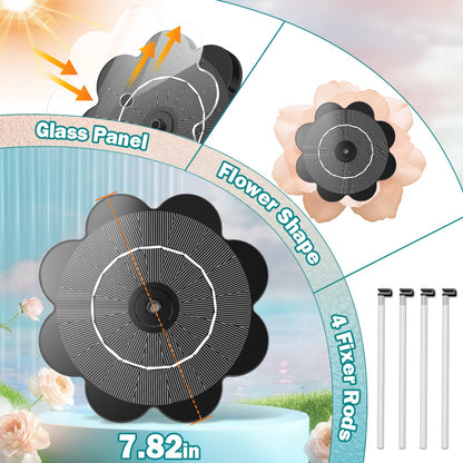 Yzert Solar Water Fountain Flower Shape, 3.5W Glass Solar Fountain with 7 Nozzles & 4 Fixer Rods,Solar Fountain Pump for Bird Bath, Outdoor, Pool, Garden, Pond
