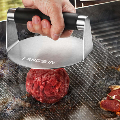 Burger Press with Anti-Scald Handle, 5.8 Inch Stainless Steel Burger Smasher, Round Non-Stick Hamburger Press for Griddle, Griddle Accessories Kit for Flat Grill Cooking, Gift Package