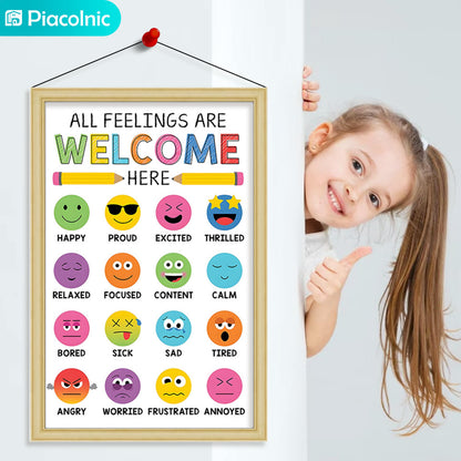 4Pcs Feelings Chart Classroom Posters, 11X17inch Calm Down Corner Wall Art, Inspirational Classroom Posters for Bulletin Board Classroom Décor School Preschool Mental Health Therapy Office