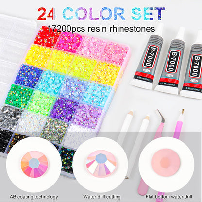 24 Colors Resin Jelly Rhinestones for Bedazzling Kit, 19200Pcs Multicolor 3mm Bedazzle Kits, Bedazzling Kit with Glue 3 PCS, Bedazzled Kits for Nail Art Crafting Book Makeup Clothing Shoes Diamond Art