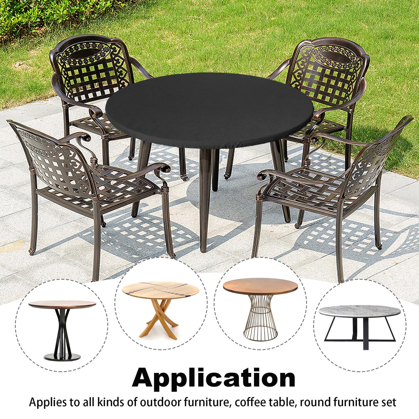 ZUDKSUY Round Table Top Cover - 600D Outdoor Garden Furniture Cover Fits Round Furniture Up to 48" - Black, Patio Table Top Cover